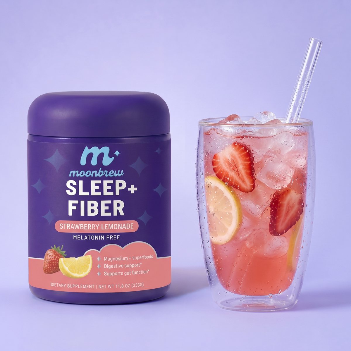 MoonBrew Sleep + Fiber, strawberry lemonade