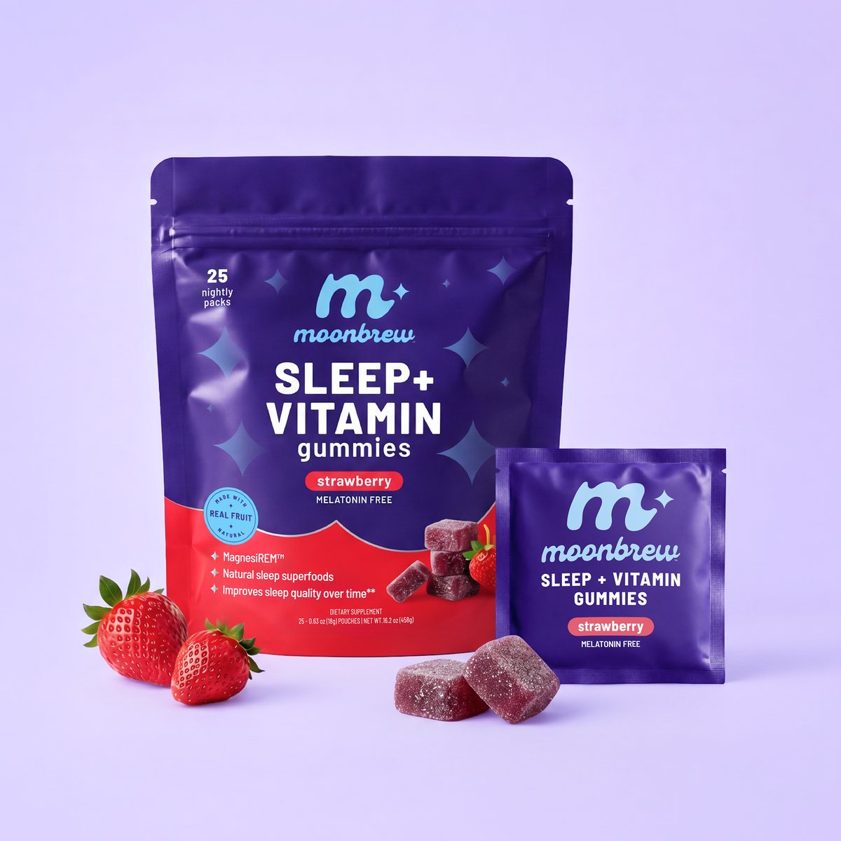 MoonBrew Sleep + Vitamin Gummies, strawberry