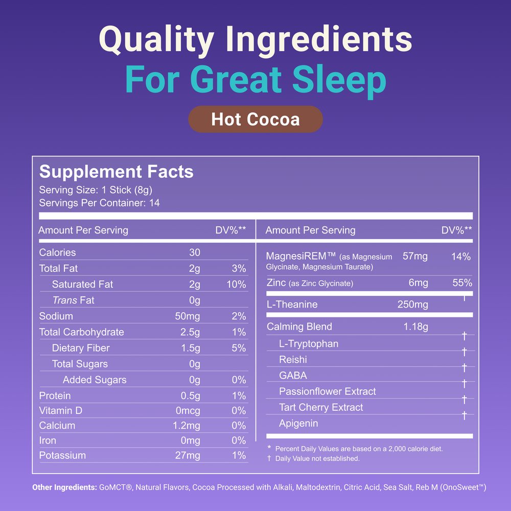 MoonBrew Hot Cocoa supplement facts panel